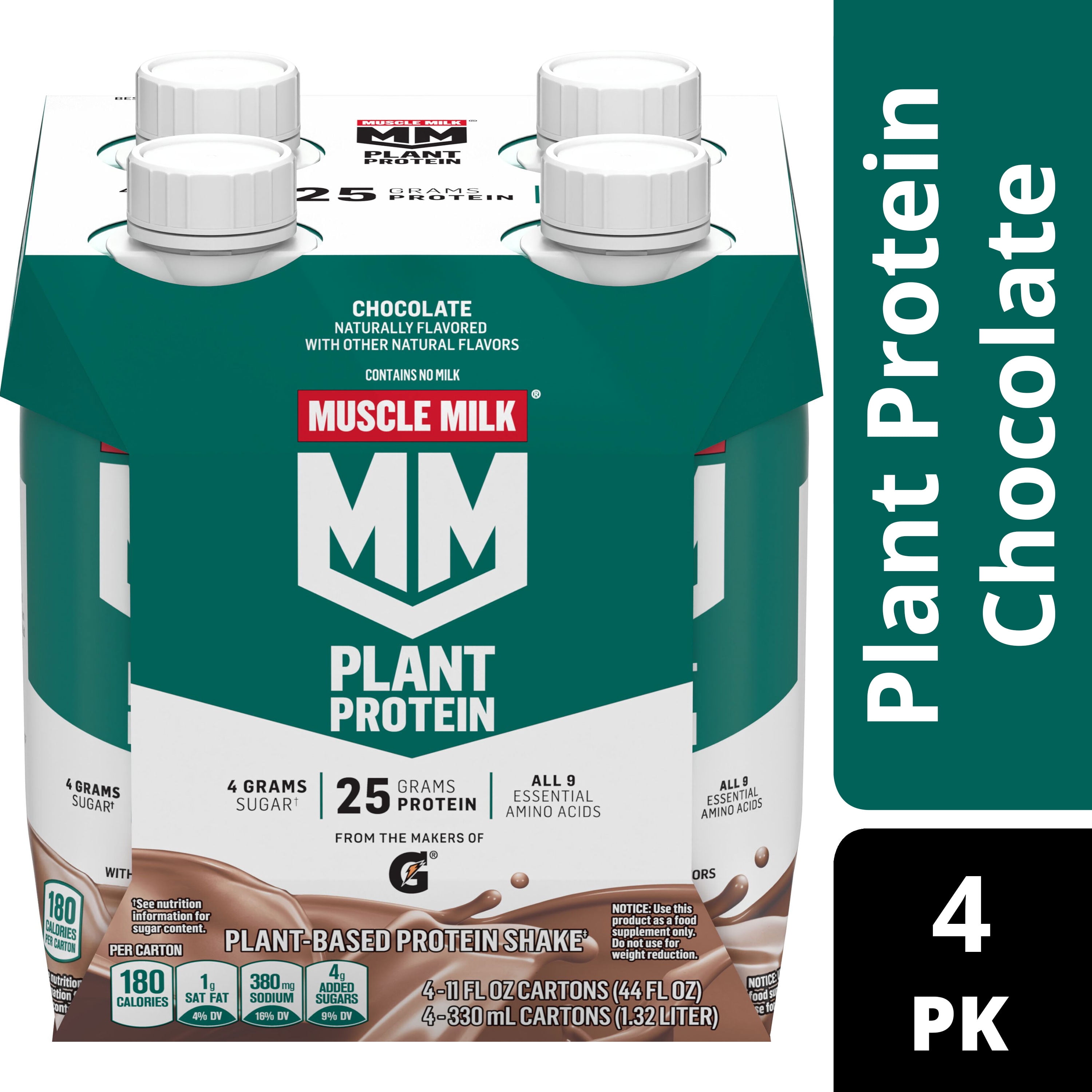 Muscle Milk Plant Protein Shake, Chocolate, 11 fl oz, 4 Pack