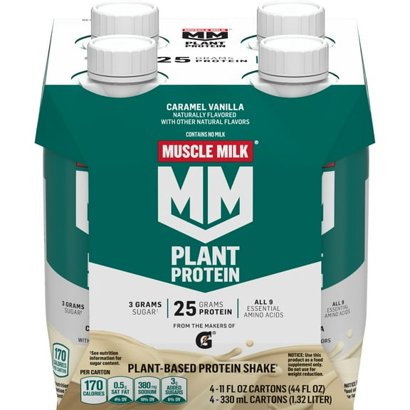 Muscle Milk Plant Protein Shake, Vanilla Caramel, 11 fl oz, 4 Pack