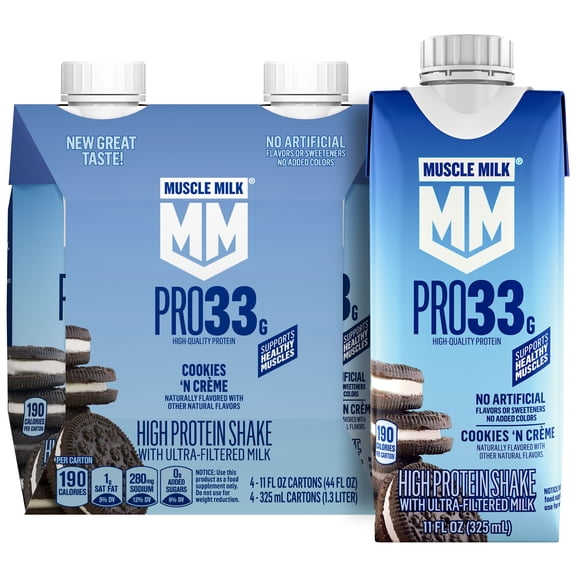 Muscle Milk Pro 33g High Protein Shake Ultra Filtered Milk, Cookies 'N Crme, 11 fl oz, 4 pack
