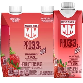 Muscle Milk Pro 33g High Protein Shake Ultra Filtered Milk, Strawberries N Creme, 11 fl oz, 4 pack