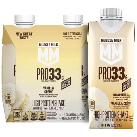 Muscle Milk Pro 33g High Protein Shake Ultra Filtered Milk, Vanilla Creme, 11 fl oz, 4 pack