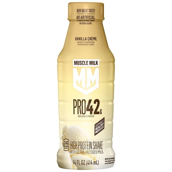 Muscle Milk Pro No Artificial Flavors, Sweeteners, or Added Colors Vanilla Creme High Protein Shake, 14 fl oz Bottle