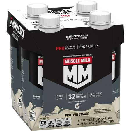 Muscle Milk Pro Advanced Nutrition Protein Shake, Intense Vanilla, 11 fl oz Carton, 4 Pk