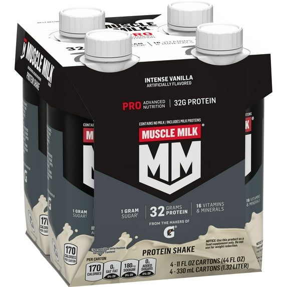 Muscle Milk Pro Advanced Nutrition Protein Shake, Intense Vanilla, 11 fl oz Carton, 4 Pk