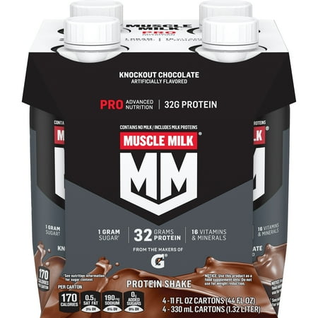 Muscle Milk Pro Advanced Nutrition Protein Shake, Knockout Chocolate, 11 fl oz Bottle, 4 Pack