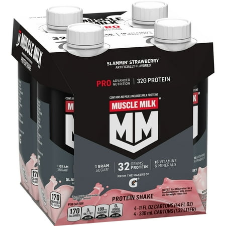 Muscle Milk Pro Protein Shake, Slammin' Strawberry, 11 fl oz, 4 Pack