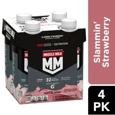 Muscle Milk Pro Protein Shake, Slammin' Strawberry, 11 fl oz, 4 Pack