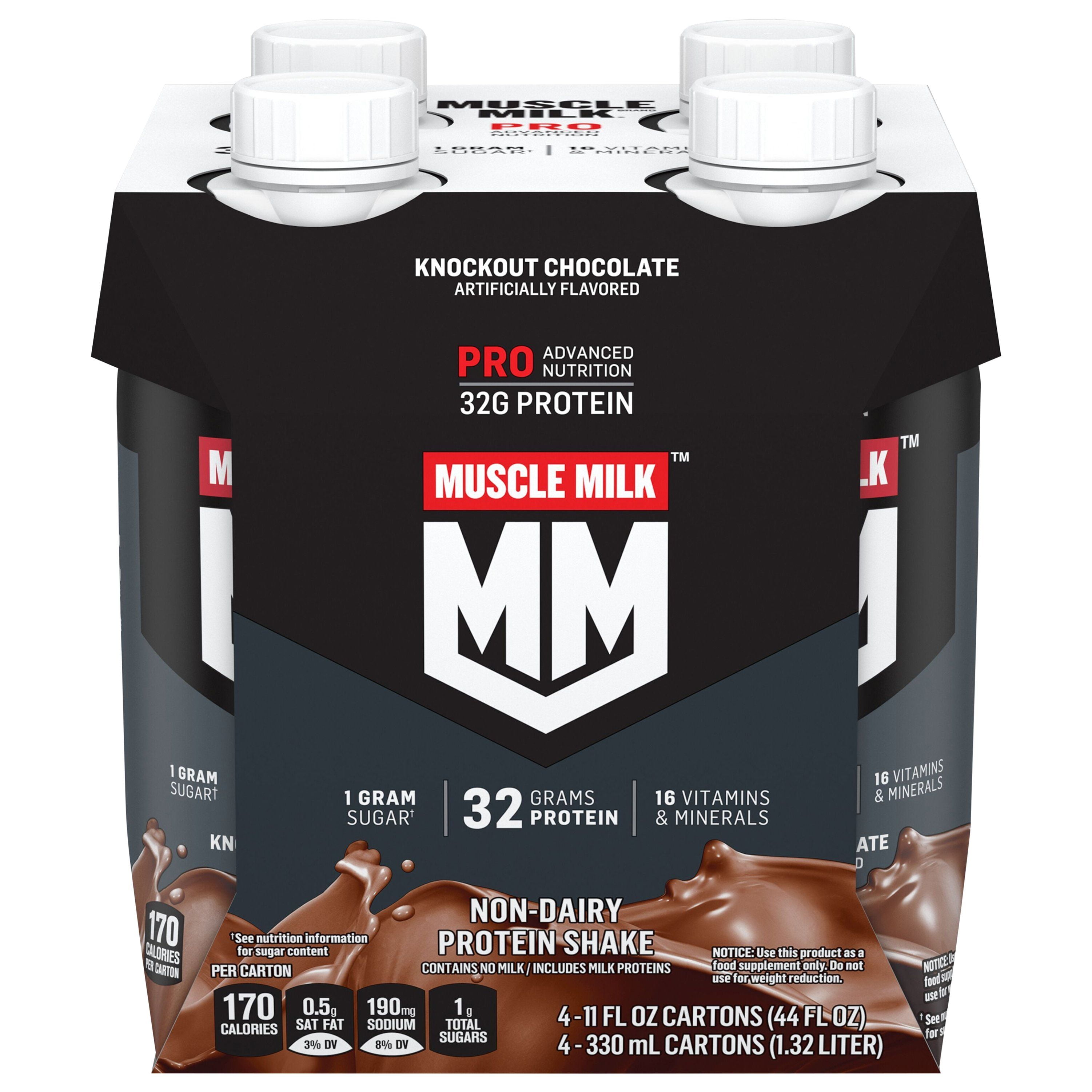 Muscle Milk Pro Series 32 Mega Protein Shake, Knockout Chocolate - 4 pk