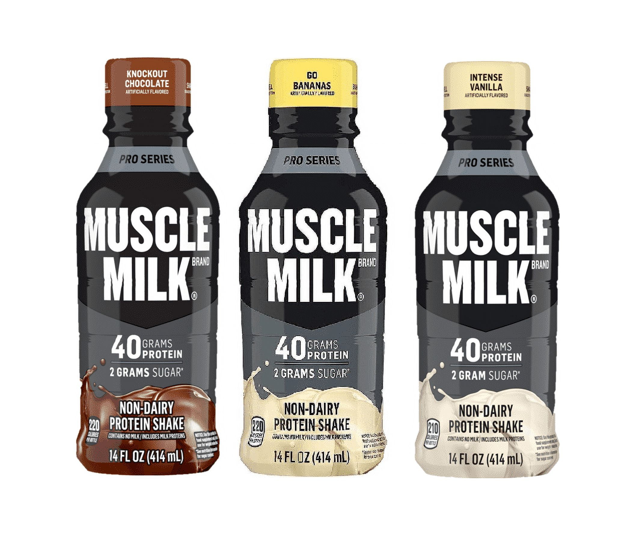 Muscle Milk Pro Series Non Dairy Protein Shake, 3 Flavor Variety Pack, 40g  Protein, 14 FL OZ (Pack of 36) 