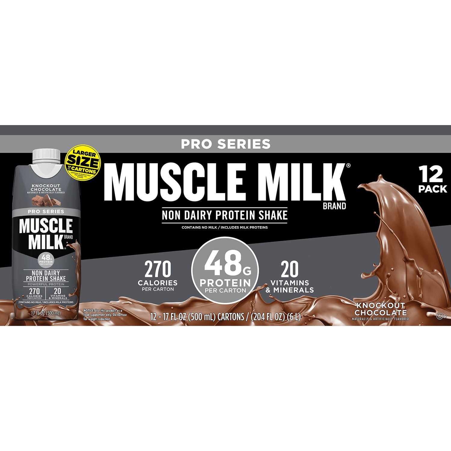 Muscle Milk Pro Series Protein Shake, Knockout Chocolate, 40g Protein, 14  Fl Oz, 12 Ct