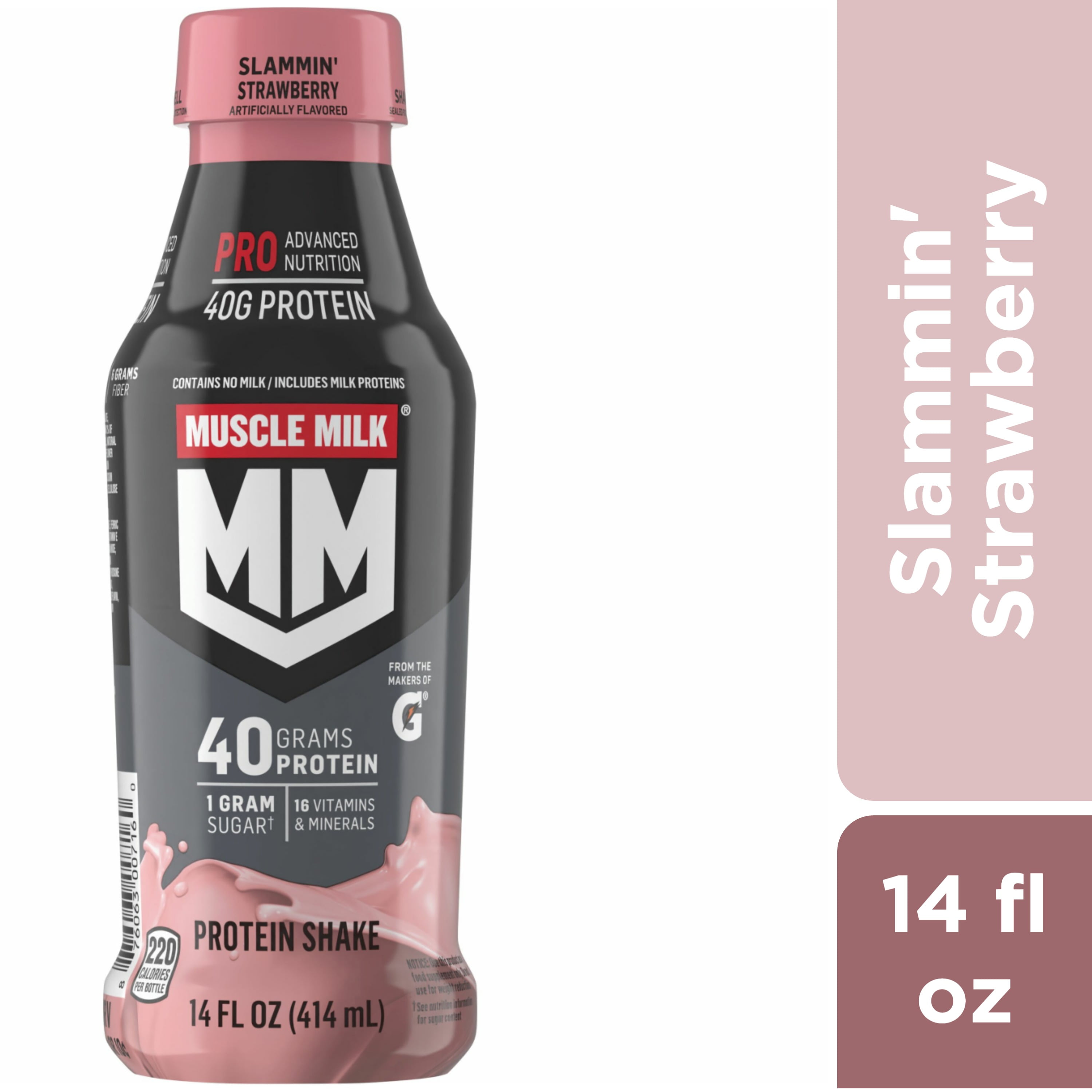 Muscle Milk Pro Series Slammin' Strawberry Ready to Drink Protein Shake, 14 oz, 1 Count Bottle