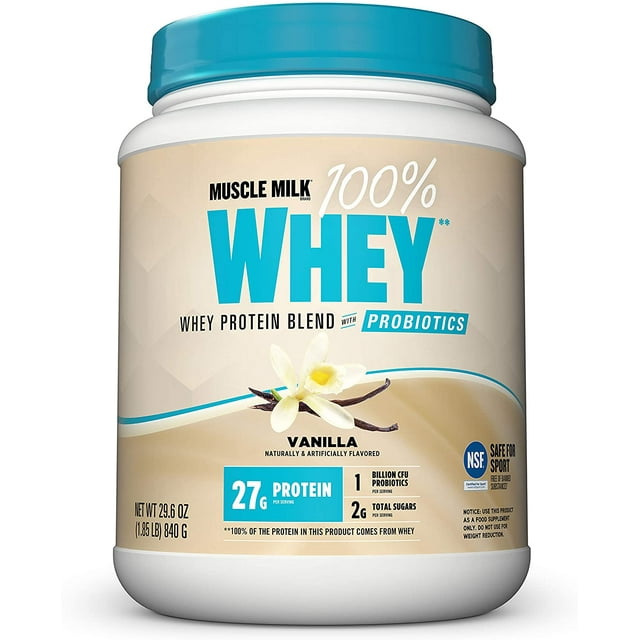 Muscle Milk Whey Protein Powder with Probiotics, Vanilla, 27g Protein, 1.85lbs