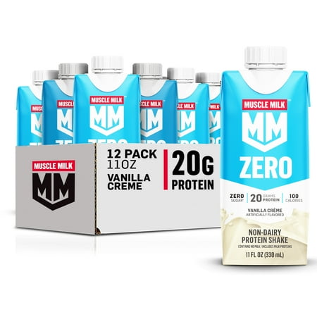 Muscle Milk Zero Protein Shake, Vanilla Creme, 11 fl oz Carton, 12 Pack