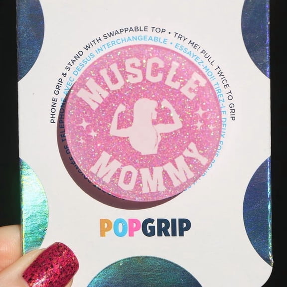 Muscle Mommy Pink Sparkle Phone Grip: Gym Girlie Accessory