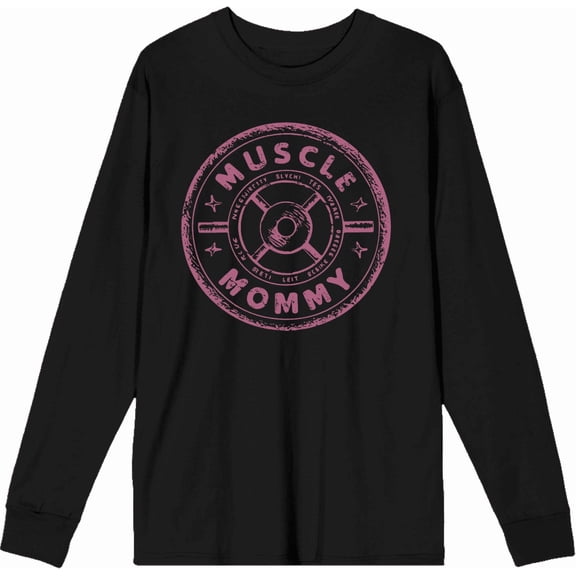 Muscle Mommy Weight Plate Adult Black Crew Neck Long Sleeve Tee-XXL