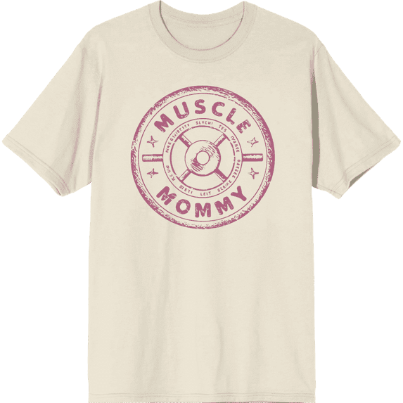 Muscle Mommy Weight Plate Adult Natural Crew Neck Short Sleeve Tee-Medium