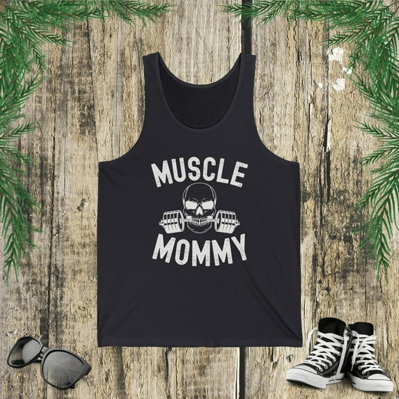 Muscle Mommy Weightlifter mom cool skull gym mother workout Jersey Tank