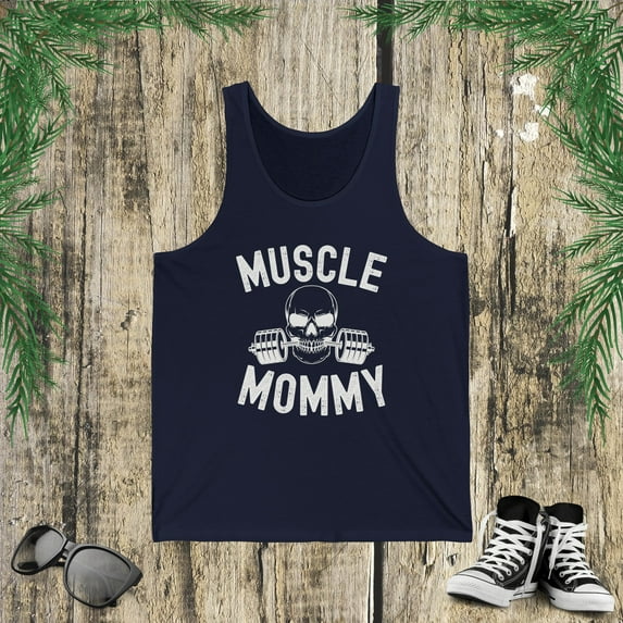 Muscle Mommy Weightlifter mom cool skull gym mother workout Jersey Tank