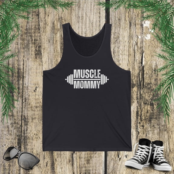 Muscle Mommy Weightlifter mom cute gym mother workout Unisex Jersey Tank