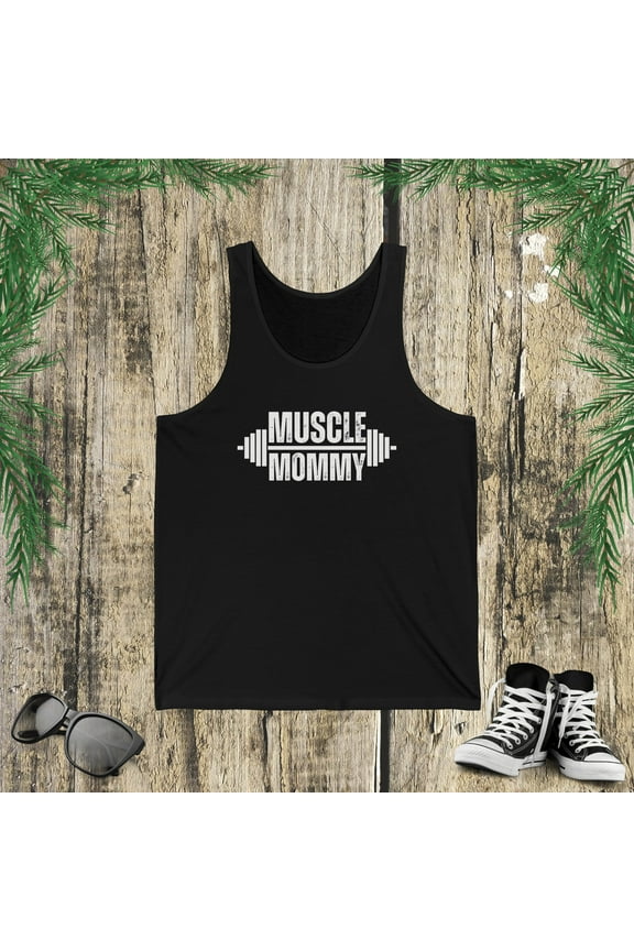 Muscle Mommy Weightlifter mom cute gym mother workout Unisex Jersey Tank
