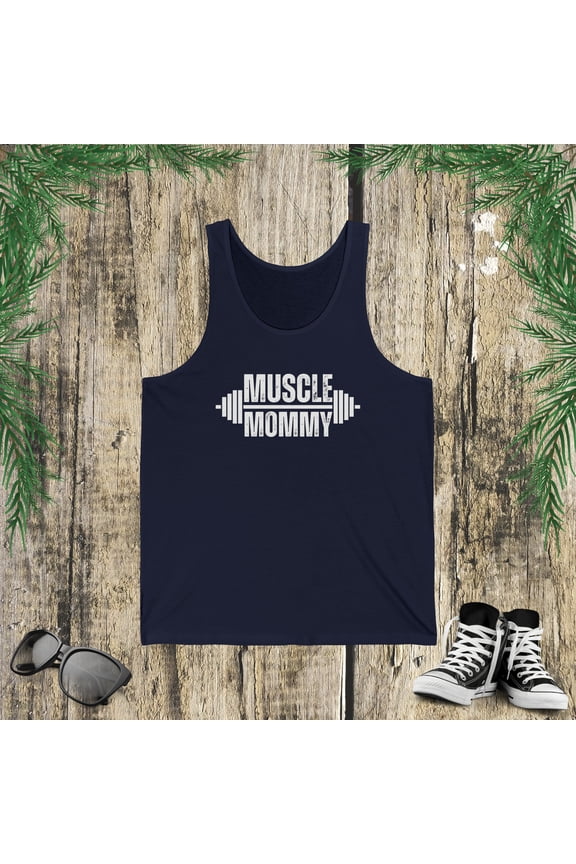 Muscle Mommy Weightlifter mom cute gym mother workout Unisex Jersey Tank