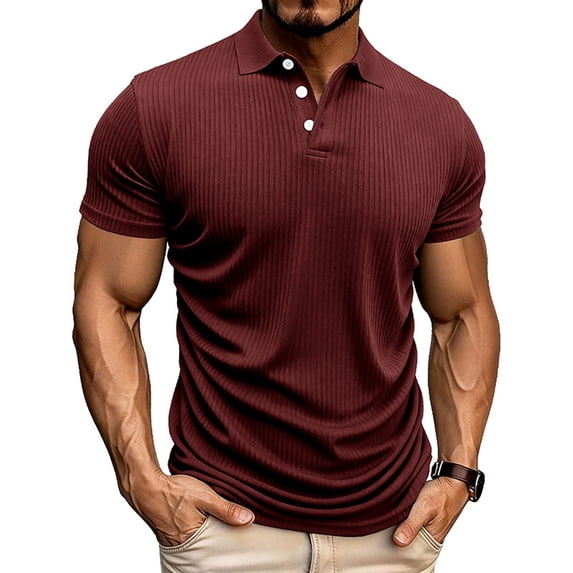 Muscle Polo Shirts for Men Slim Fit Textured Knit Polo Shirts Short Sleeve Button Down Free 4 Way Stretch Shirts Casual Stylish Collared Tops