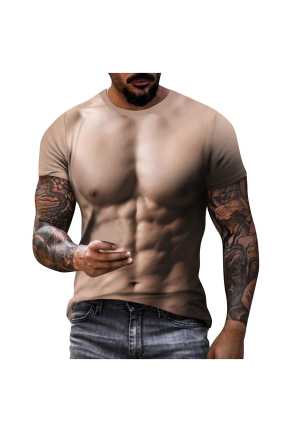 Muscle Print Shirt for Men Funny Mens Fake Muscle Printed T-Shirt Short Sleeve Muscle Print Tshirt Top for Men Adult