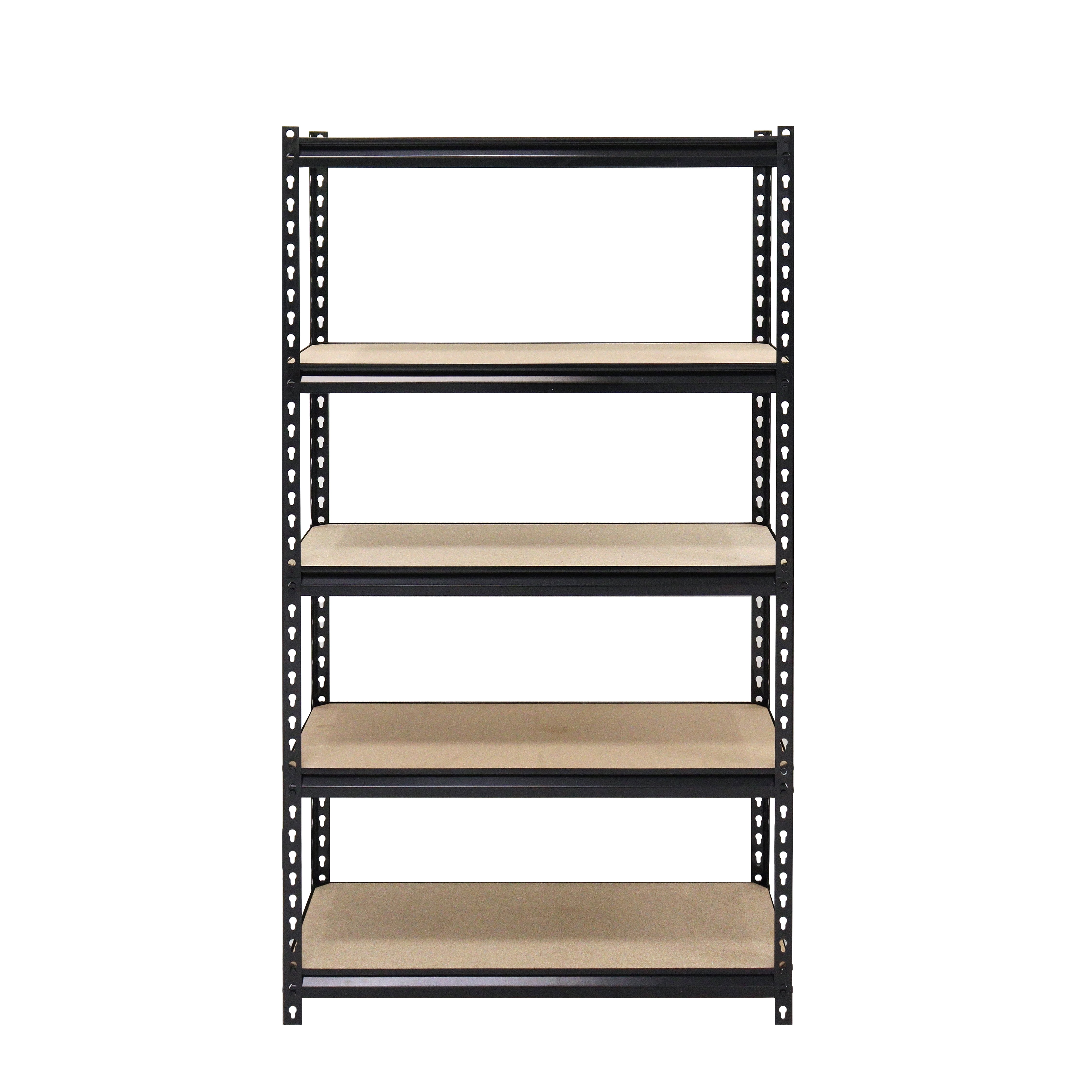 Black Steel 5-Tier Freestanding Shelving Unit with Particleboard Shelves