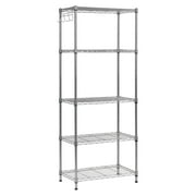Muscle Rack 5 Tier Wire Shelving Unit with Hooks in Silver