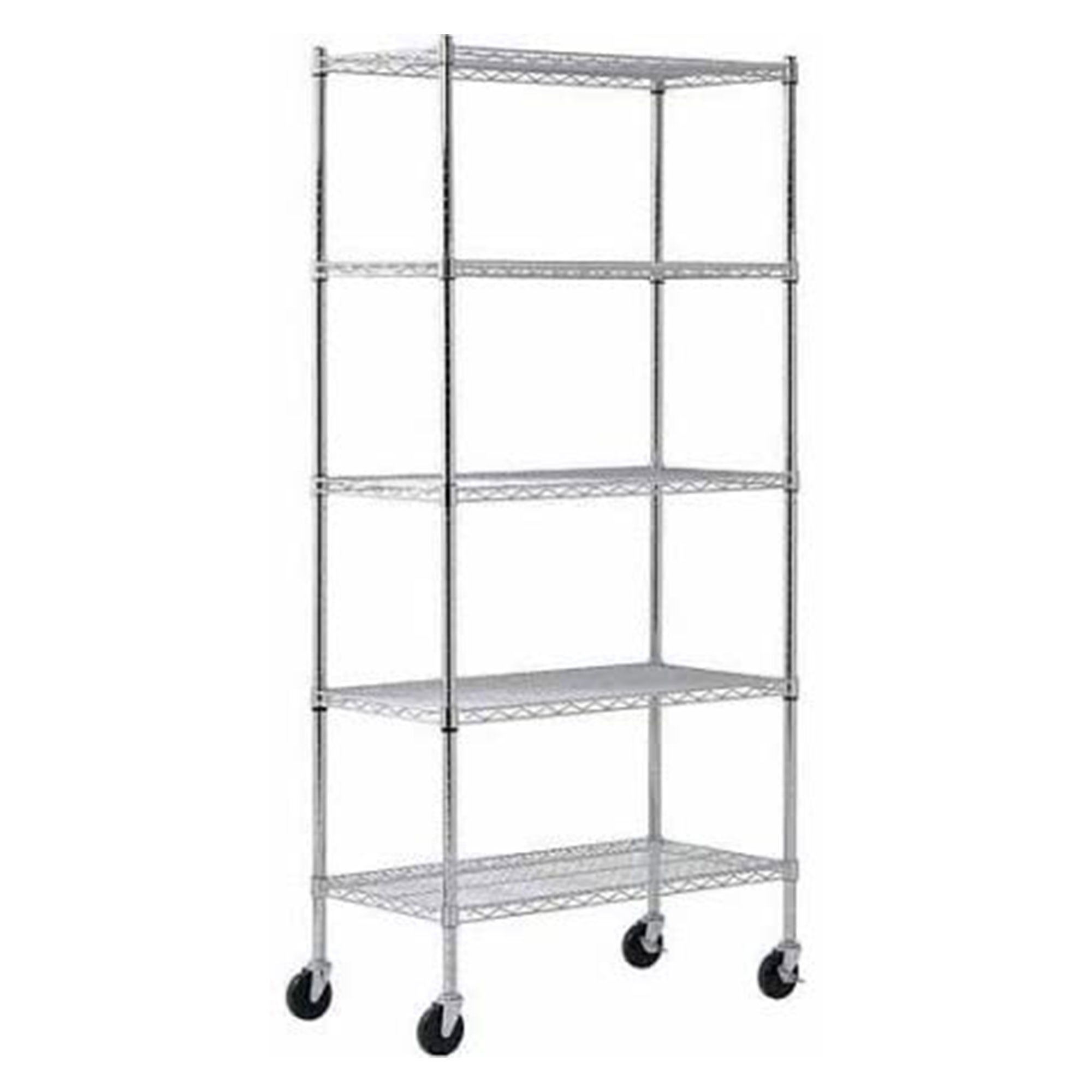 Chrome 5-Tier Adjustable Mobile Wire Shelving Unit