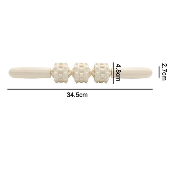 Muscle Roller Massage Stick 3 Ball, Cellulite Massager, Deep Tissue Tight Fascia Massager, Leg, Back, Body Roller Deep Tissue Massage Stick Tools - White