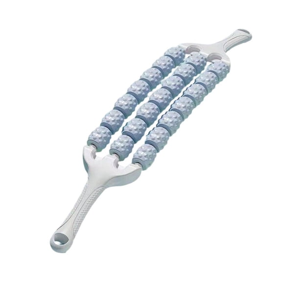 Muscle Roller Stick for Deep Tissue Massage, Flexible 3-Row Body Roller with 21 Independent Beads, Nonslip Handles for Neck Back Leg Pain Relief, Lightweight Plastic Manual Massager for Home Office