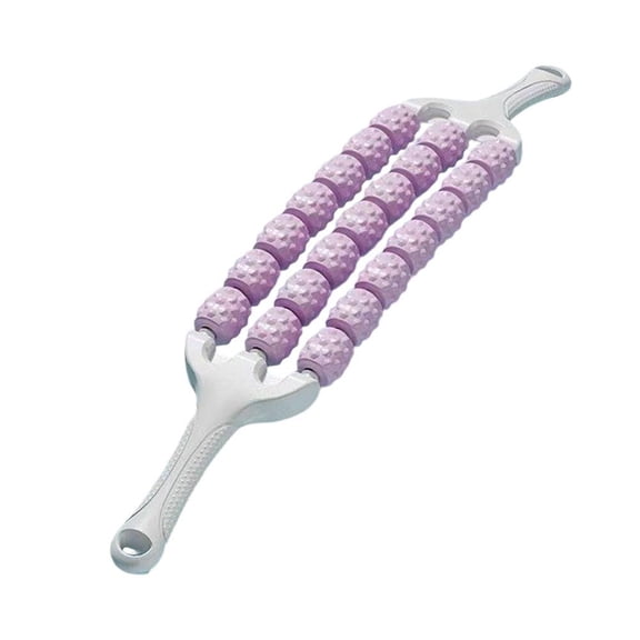 Muscle Roller Stick for Deep Tissue Massage, Flexible 3-Row Body Roller with 21 Independent Beads, Nonslip Handles for Neck Back Leg Pain Relief, Lightweight Plastic Manual Massager for Home Office