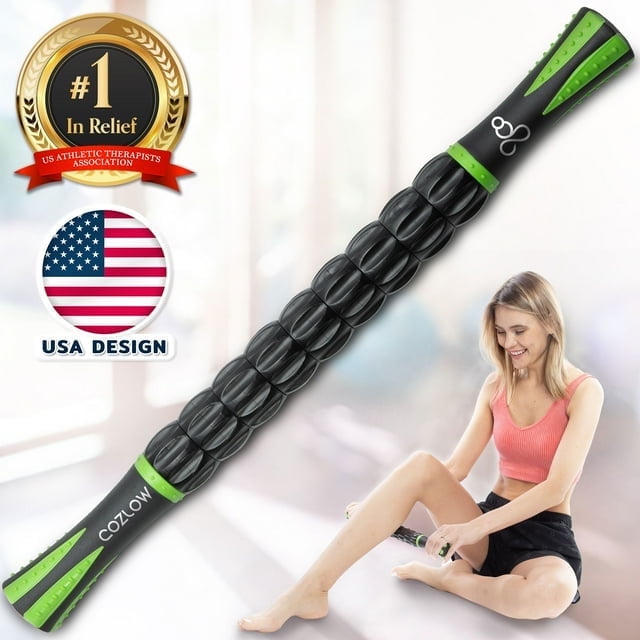 Cozlow Muscle Roller Stick, Myofascial Release & Lymphatic Drainage for Shoulder, Back & Leg, Black Green
