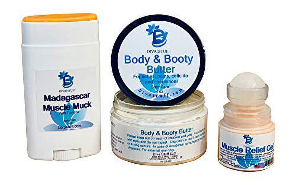 Muscle Rub, Aches and Pains Treatment Set, 3 Products By Diva Stuff