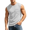 thumbnail image 1 of Muscle Shirt for Men Sleeveless Crew Neck Solid Color Sports Athletic Pullover Tee with Pocket Fathers Gift, 1 of 8