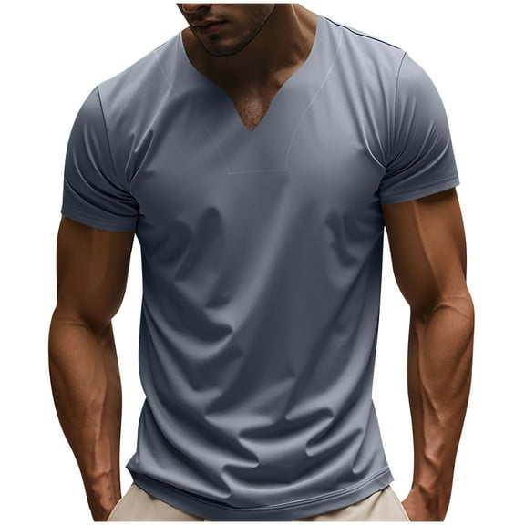 Muscle Shirts For Men Qiggri Men Solid Color Fashion Casual Exercise V-neck Skin-friendly Loose Short Sleeve Top T-Shirts Shirts For Men