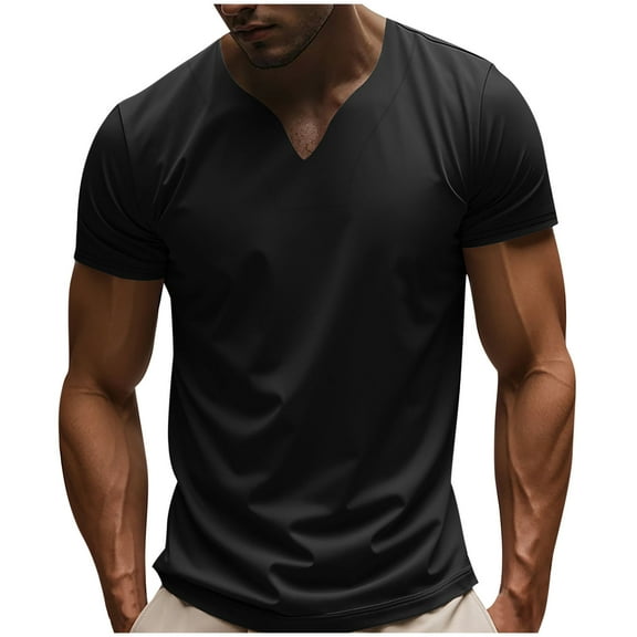 Muscle Shirts For Men Qiggri Men Solid Color Fashion Casual Exercise V-neck Skin-friendly Loose Short Sleeve Top T-Shirts Shirts For Men