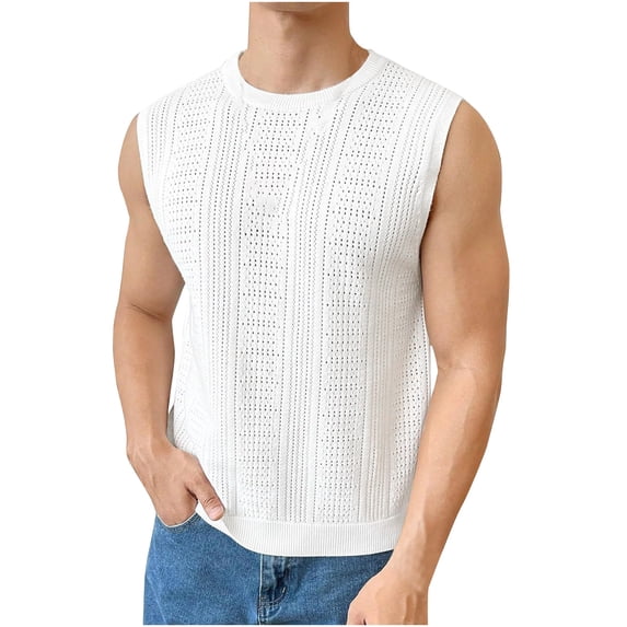 Muscle Shirts For Men Qiggri Men's Fashion Hollow Out Casual Solid Color Sleeveless Round Neck Collar Blouse Shirt Tank Top