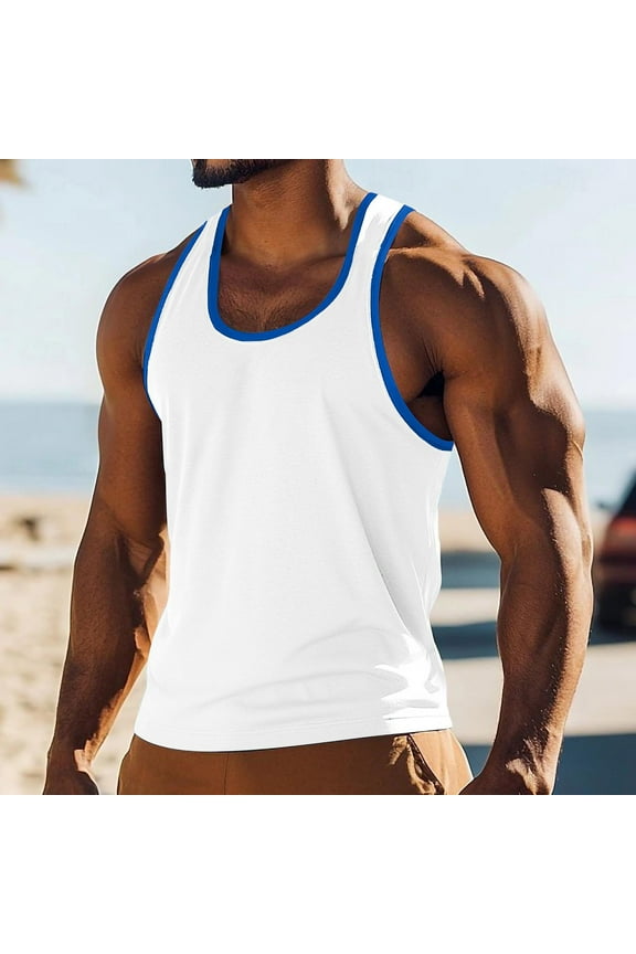 Muscle A Shirts for Men Sleeveless Tank Tops Mens Casual Crewneck Color-Block Pullover Breathable Loungewear Athletic Workout Running Undershirts Vest