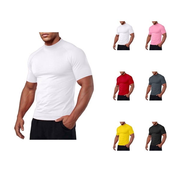 Muscle Shirts for Men Summer Lightweight Short Sleeve Neck Slim Fit Moisture Wicking Athletic Workout Gym Tshirt