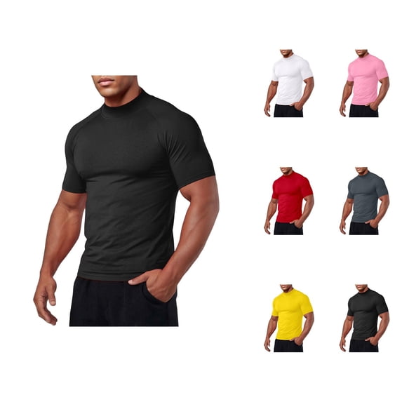 Muscle Shirts for Men Summer Lightweight Short Sleeve Neck Slim Fit Moisture Wicking Athletic Workout Gym Tshirt