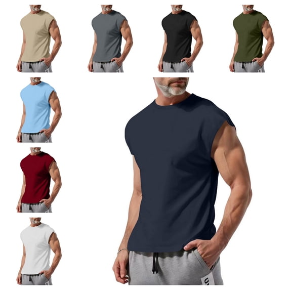 Muscle Sleeveless Shirts Men Casual Cotton Workout Tank Tops Cut Off Shirts Gym Running Loose Fit Streetwear Top Navy L