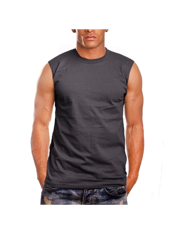 Muscle Sleeveless Workout Shirts Tank Tops for Men | Athletic Gym Bodybuilding Training Compression Tops - 100% Cotton (Medium, Charcoal)