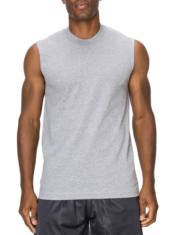 Muscle Sleeveless Workout Shirts Tank Tops for Men | Athletic Gym Bodybuilding Training Compression Tops - 100% Cotton (Small, Gray)