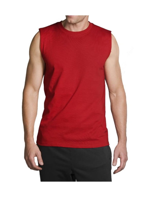 Muscle Sleeveless Workout Shirts Tank Tops for Men | Athletic Gym Bodybuilding Training Compression Tops - 100% Cotton(X-Large, Red)