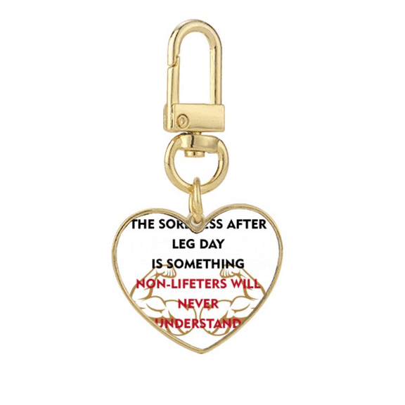 Muscle Strength Weightlifter Gold Heart Keychain Metal Keyring Holder