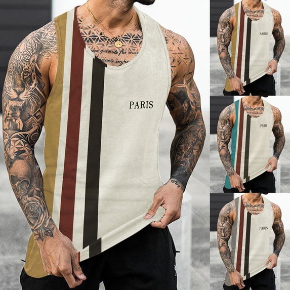 Muscle Stringer Tank Tops for Men Breathable Quick Dry Moisture-Wicking Workout Tank Top Gym Muscle Tee Sleeveless Big and Tall Loose Fit Summer Vacation Tops