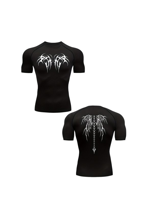 Muscle Support Gothic Men Compression Shirt Mens Short Sleeve Compression Shirts Gym Shirts Men Graphic Punk Emo Gym Training Tee
