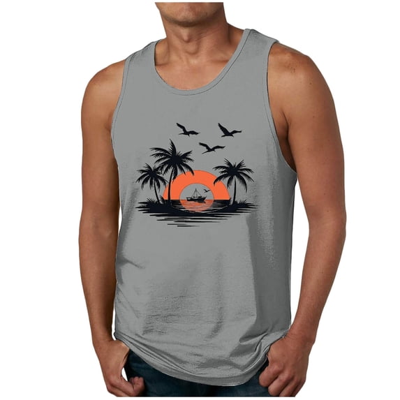 Muscle T Shirts for Men,New Men's Gradient 3D Print Tank Top Casual Sports Sleeveless Round Neck T-Shirt Tank Top/Shirt Blouses,Gray Xxl